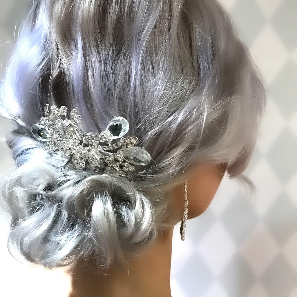 Hair ornament, Crystal comb Flower and Teardrops