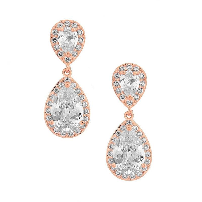Kristallikorvakorut, ATHENA BRIDAL|Dainty Teardrop Earrings (ruusukulta)