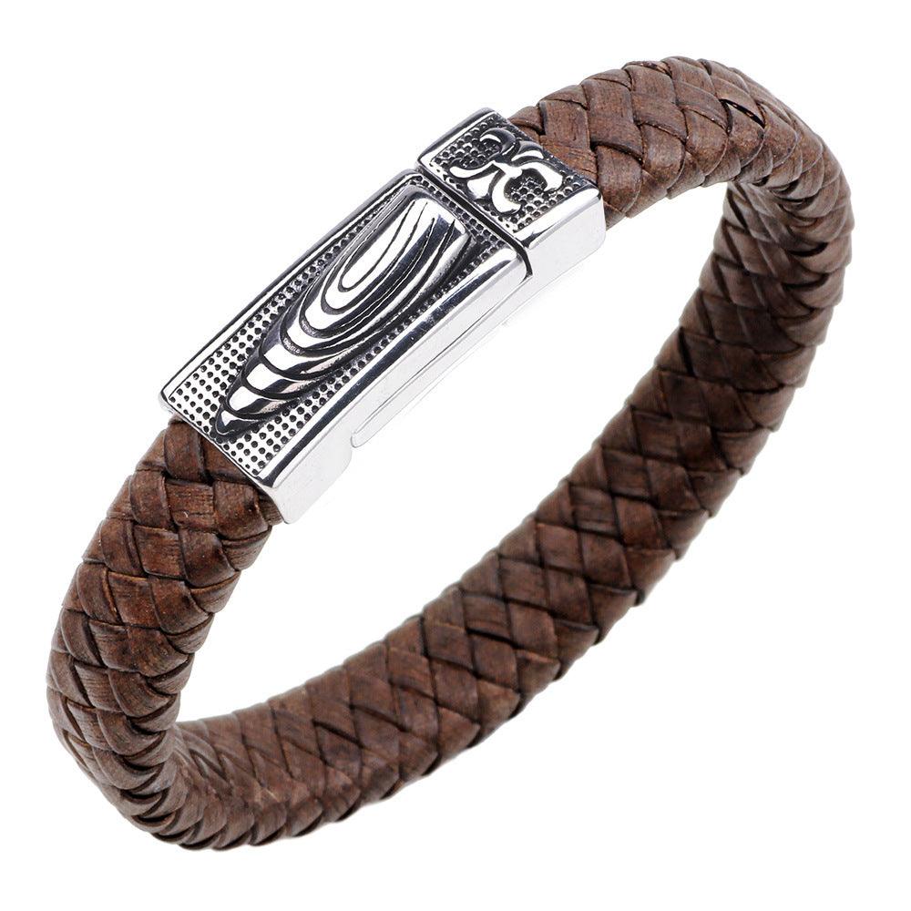 Keinonahkainen rannekoru, Brown Faux Leather Bracelet with Bullet