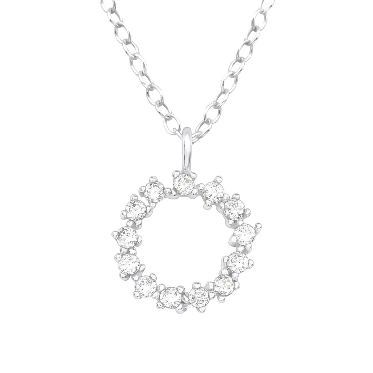 Hopeinen kaulakoru, High Quality Round Silver Necklace with CZ
