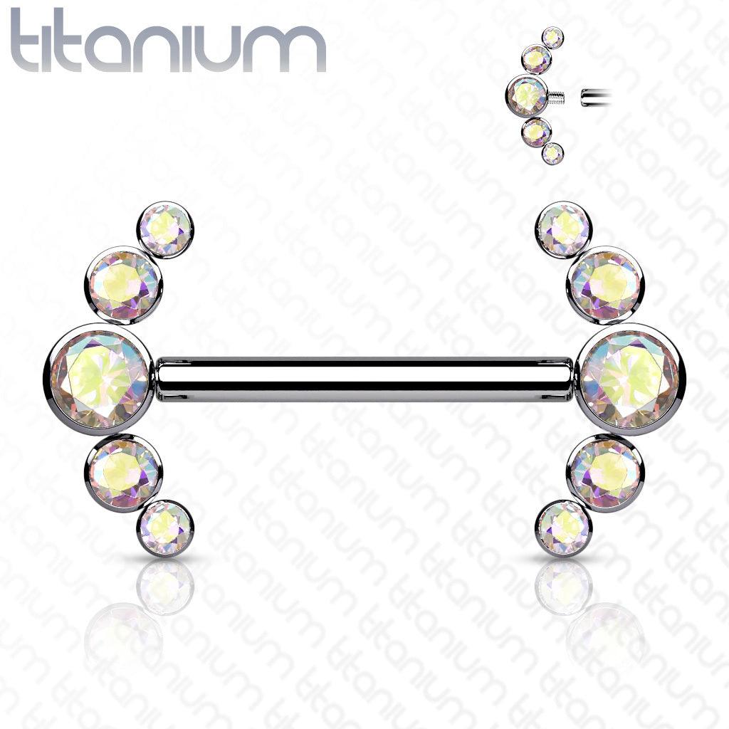 Nännikoru, Titanium Barbells with 5 Bezel Set CZ in Clear AB