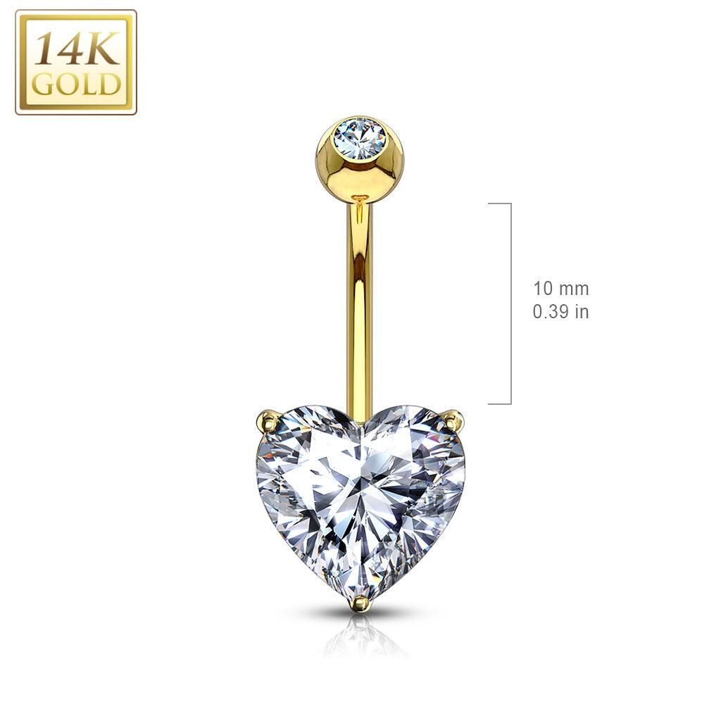 Napakoru, 14K Heart CZ Prong Set Navel Ring -kultainen napakoru