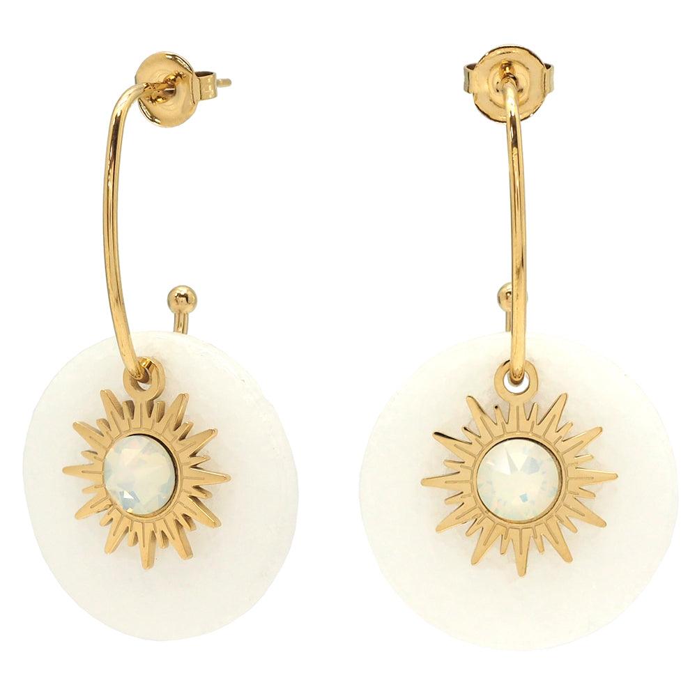 Earrings, BOHM PARIS|Boucles Anaelle avec pierre Blanche agate