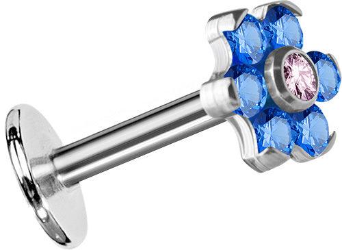 Cartilage jewelry/tragus jewelry, Titanium Mini Flower Labret with Blue & Pink CZ