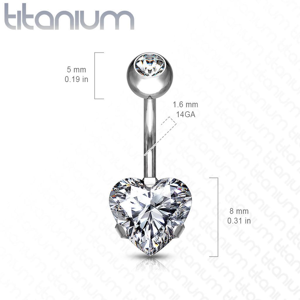 Napakoru, Implant Grade Titanium Prong Set Heart CZ in Clear