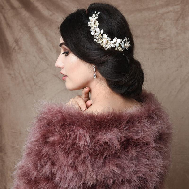 Hiuskoru, ATHENA BRIDAL|Elegant Natural Pearl Haircomb in Rosegold