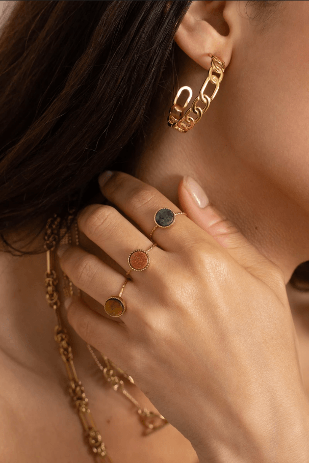 Sormus, BOHM PARIS|Bague Chloe dorée avec amazonite