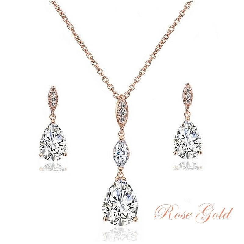 Kristallikorusetti, ATHENA BRIDAL|Classic Rosegold Teardrop Set