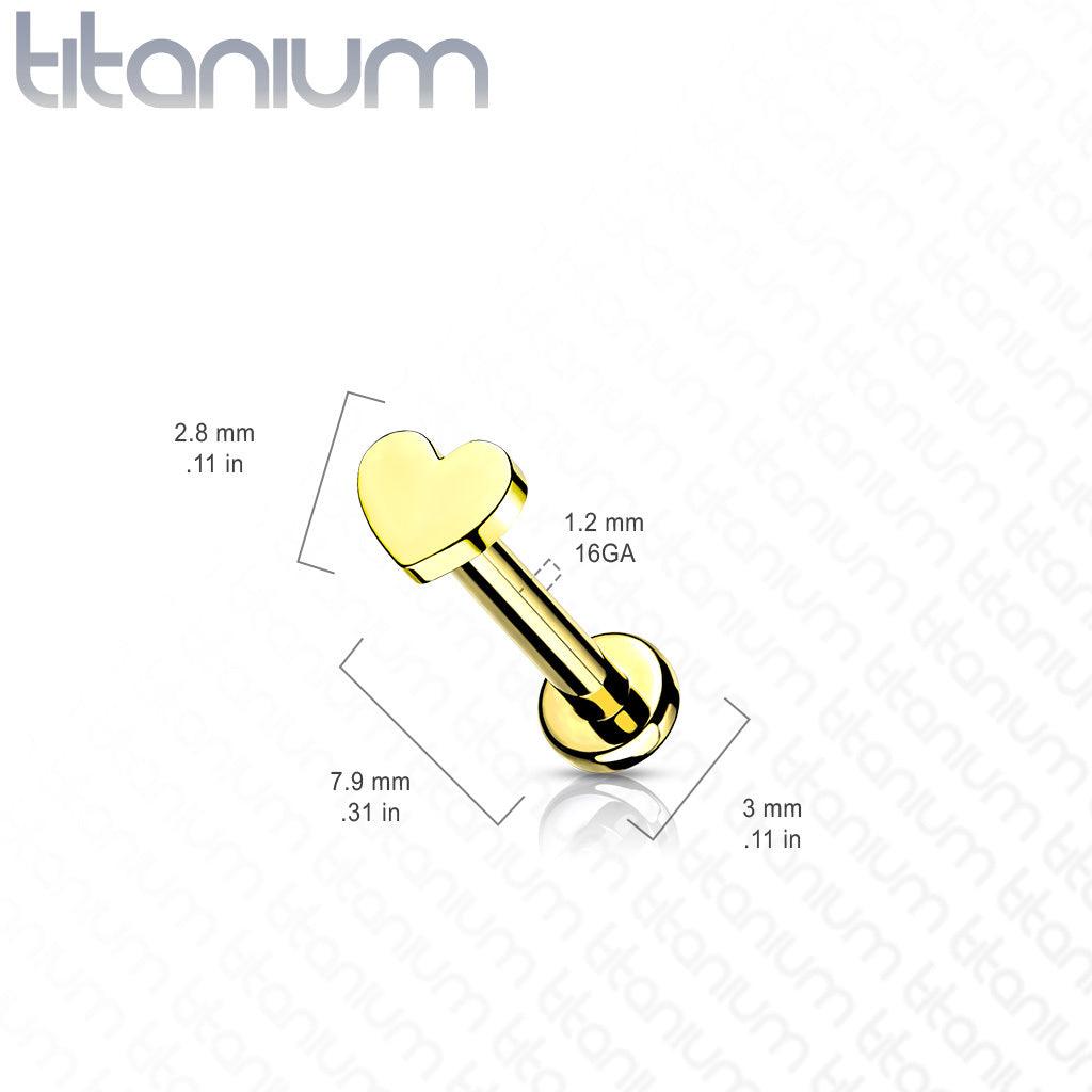 Rustokoru/traguskoru, Titanium Mini Heart in Gold -sydän labret