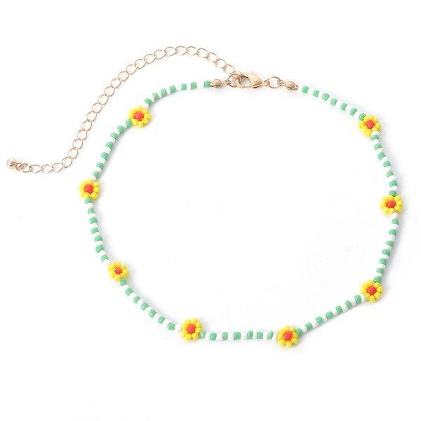Necklace, FRENCH RIVIERA|Trendy Green & Yellow Flower Necklace
