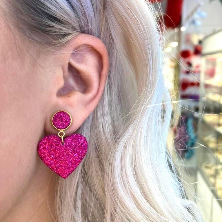 LEMPI earrings, Hearts (button, lilac pink)