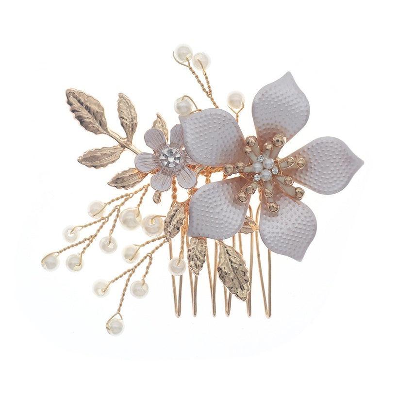 Hair ornament, ROMANCE|Ava - champagne-colored flower hair ornament