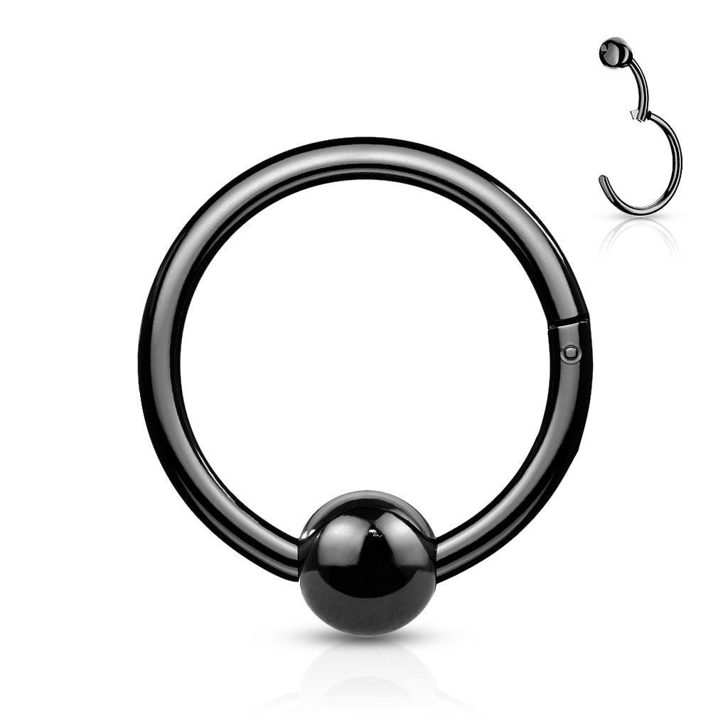 Lävistysrengas 1,2mm, BCR Clicker -musta saranallinen rengas