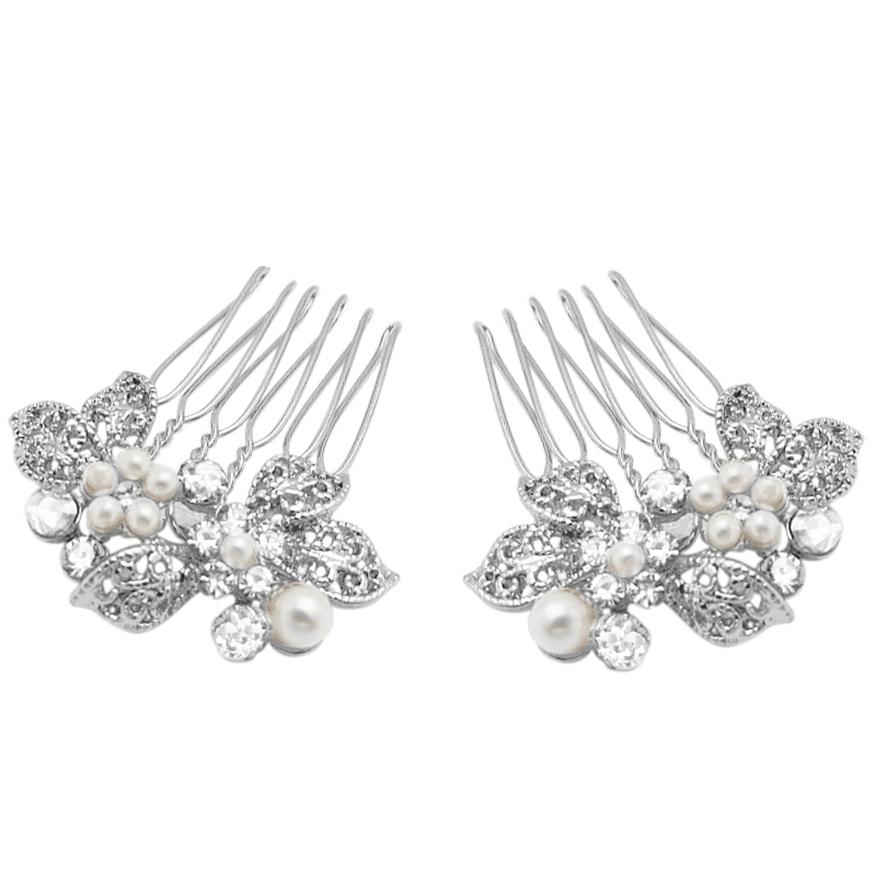 Hair ornament, ATHENA BRIDAL|Mini Silver Comb -silver pearl hair ornament