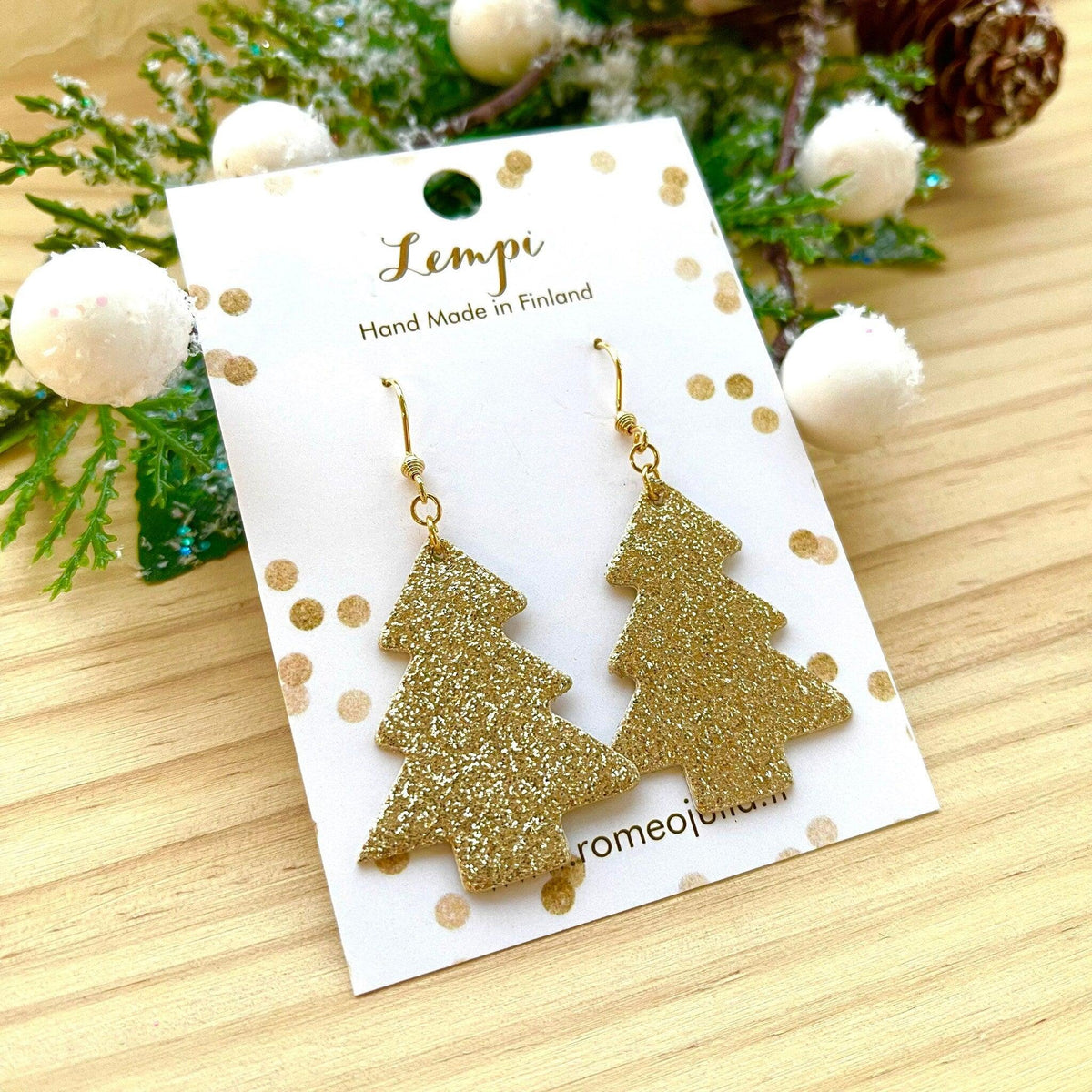 LEMPI earrings, Christmas tree (gold glitter)