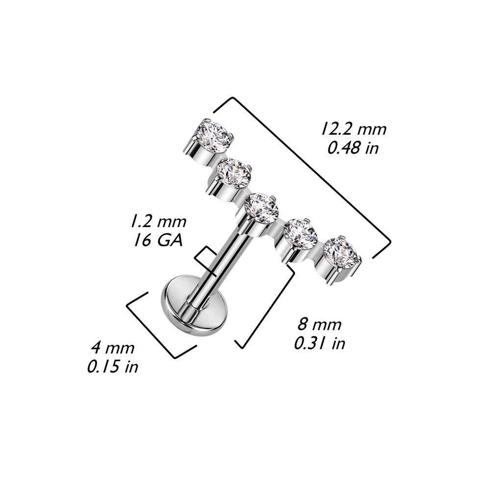 Titanium cartilage/tragus jewelry, Curved CZ labret (silver)