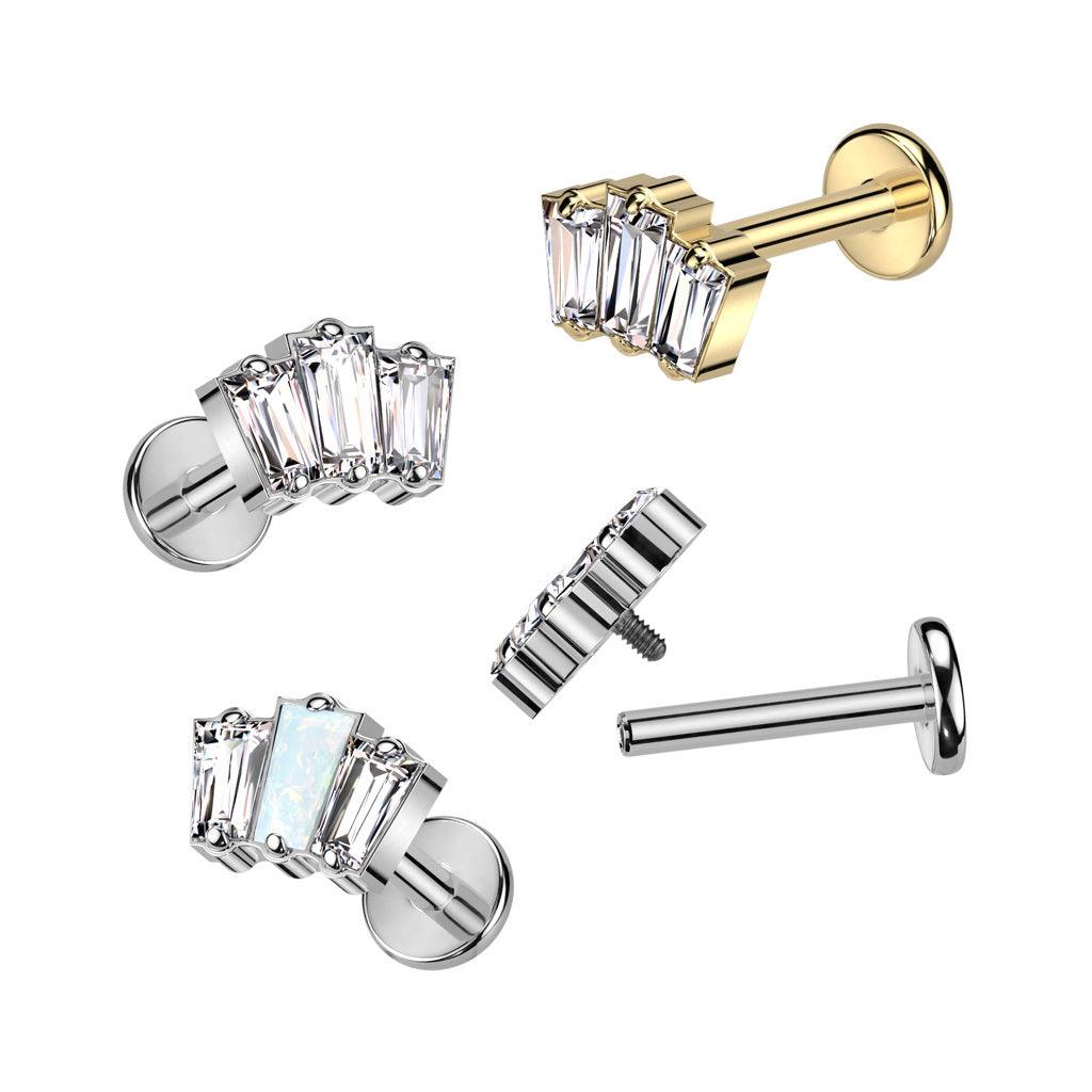 Titanium cartilage/tragus jewelry, Baguette Mini glittering labret (gold)