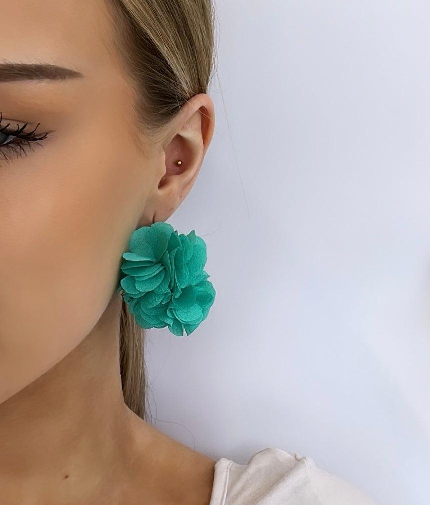 Earrings, FRENCH RIVIERA|Jasmine flower earrings (green turquoise)