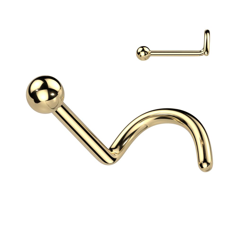 Nenänappi 0,8mm, Titanium Ball 2mm -titaaninen nenäkoru (kulta)