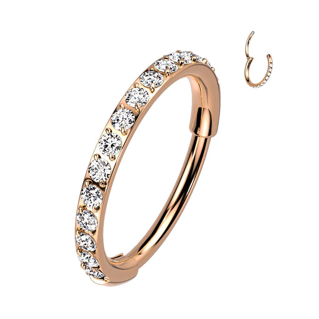 Lävistysrengas 0,8mm, Titanium CZ in Rosegold -titaaniclicker