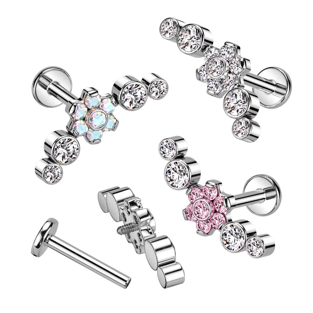 Rustokoru/traguskoru, Deluxe Flowers in Clear -titaaninen labret