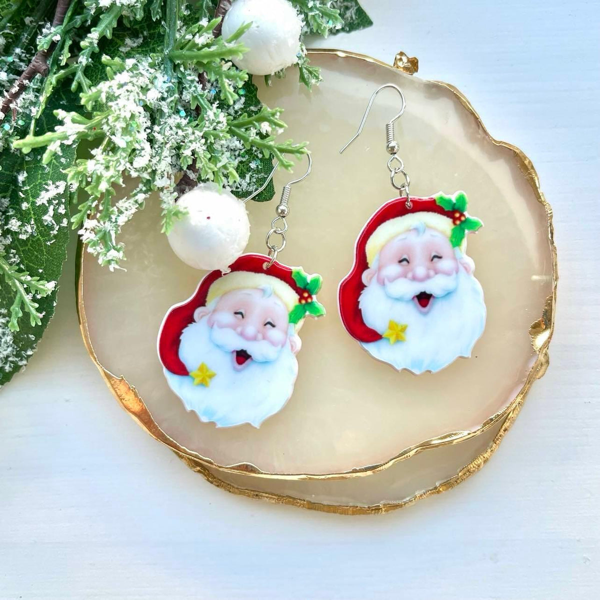 Christmas earrings, Santa Claus laughing Santa Claus earrings
