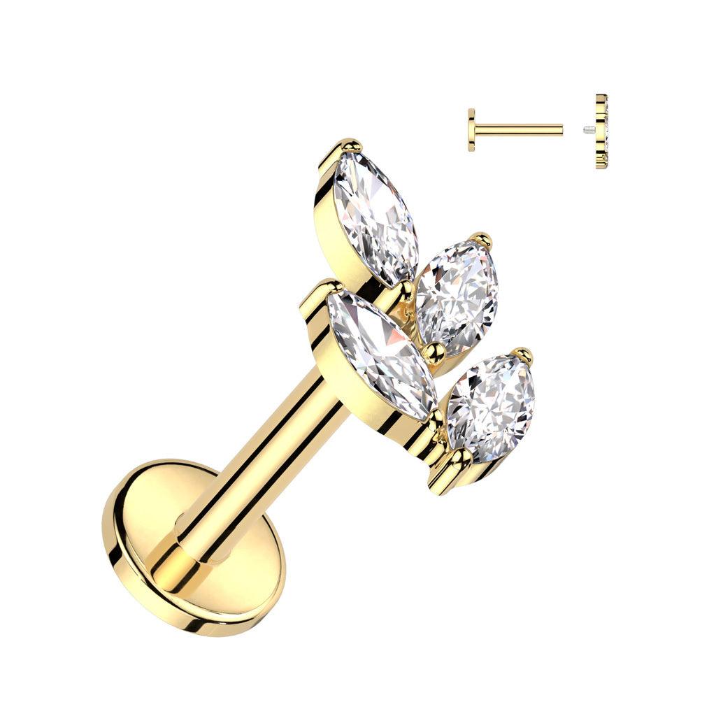 Rustokoru/traguskoru, Marquise Leaf Top in Gold -titaaninen labret