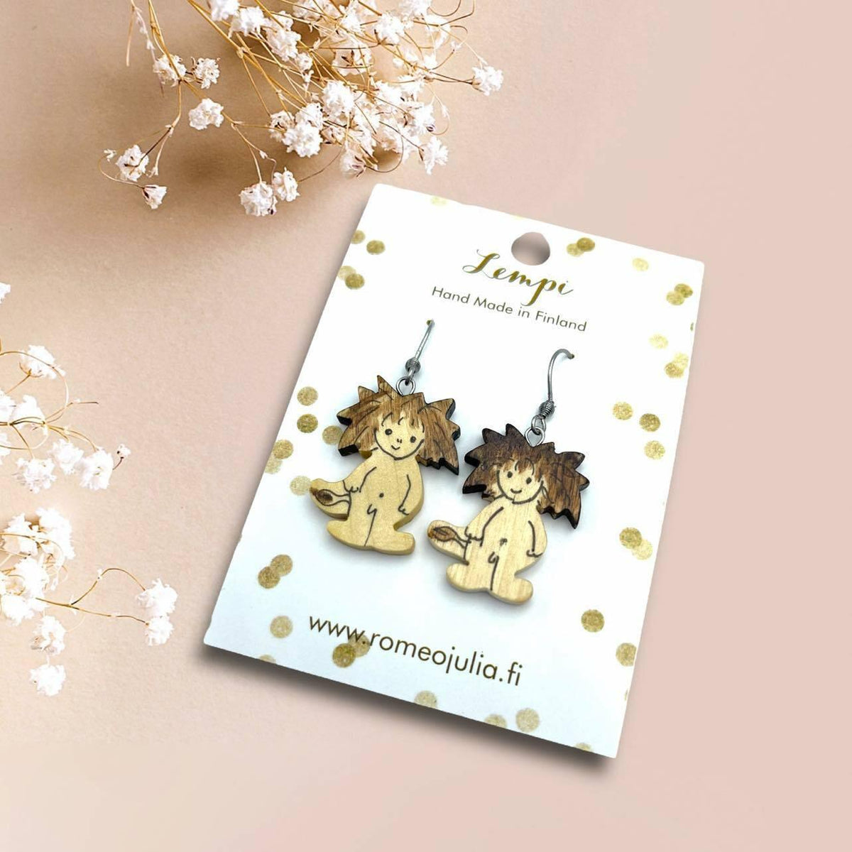 LEMPI® earrings, Trolls (stained birch)