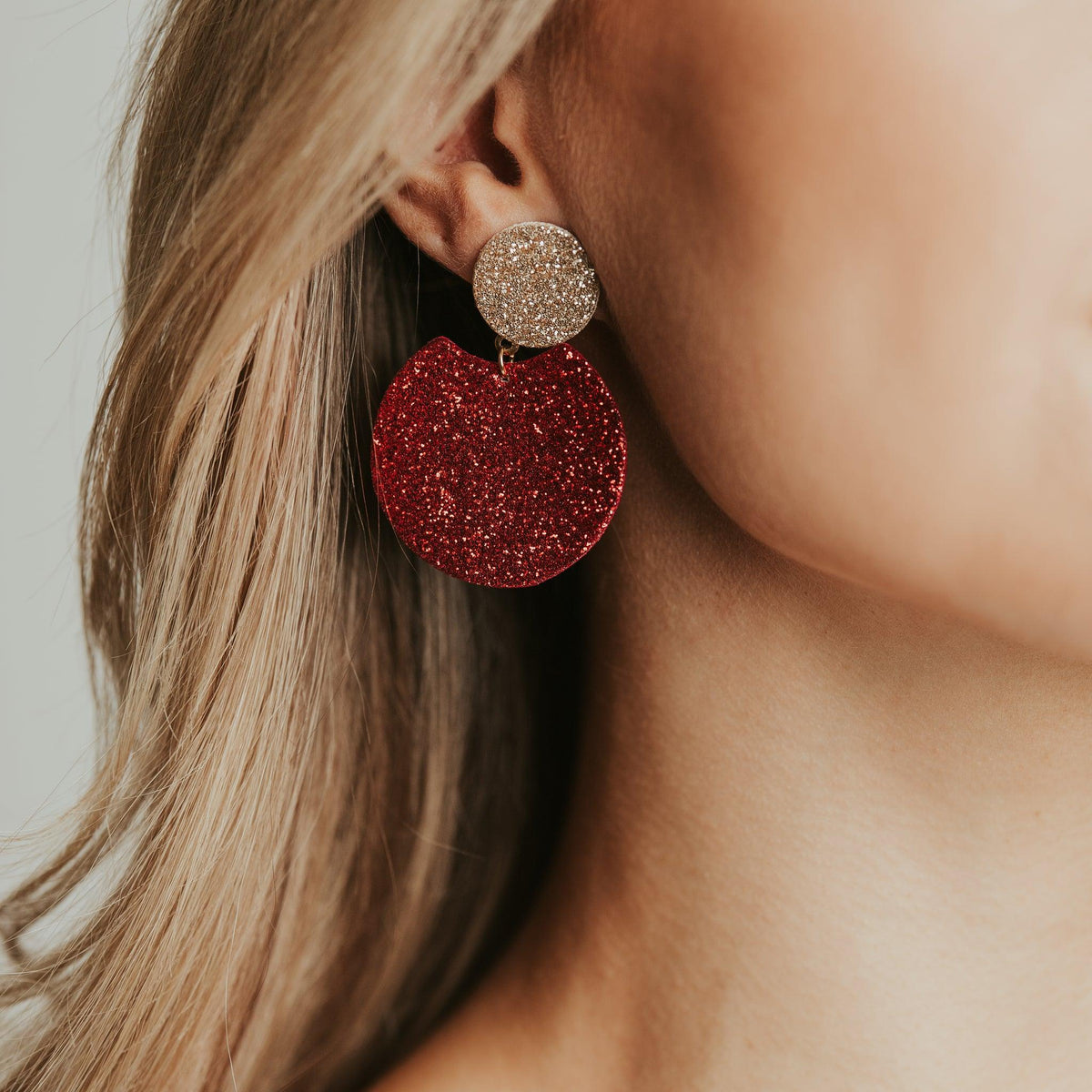LEMPI® earrings, Tilda -size M (red & gold glitter)