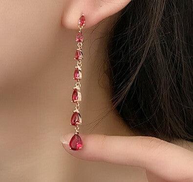 ROMANCE|Teardrop Earrings in Rosy Ruby -ruusunpunaiset juhlakorvakorut