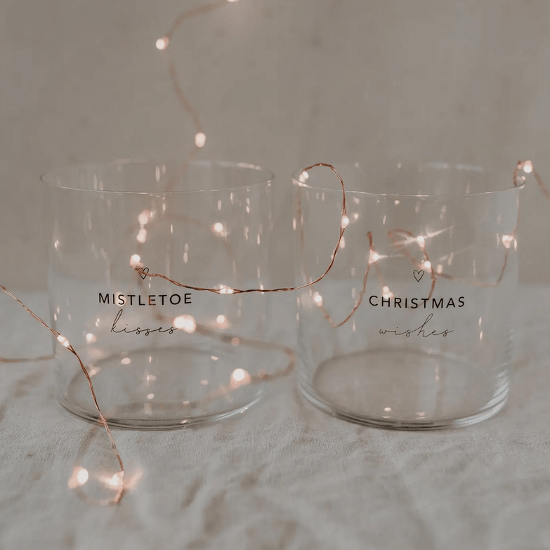 Set of two glasses, Mistletoe Kisses / Christmas Wishes drinking glasses