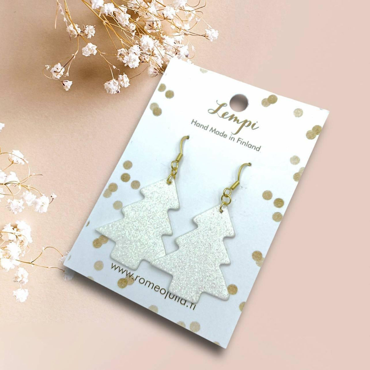 LEMPI earrings, Christmas tree (white glitter)