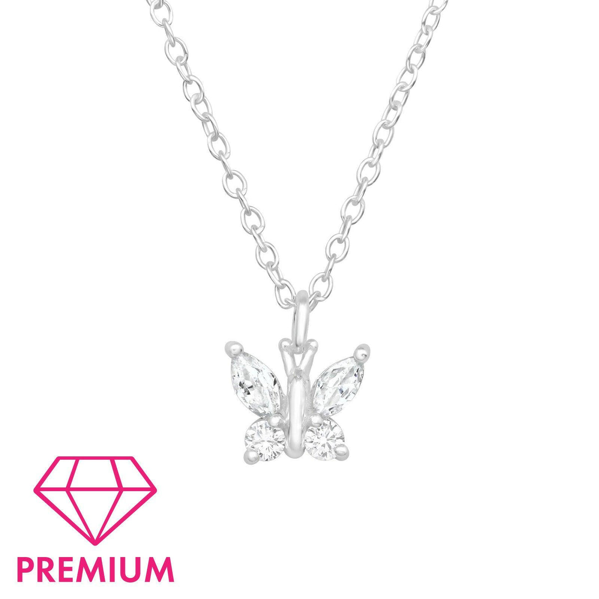 Children's premium silver necklace, Small Butterfly -clear butterfly necklace