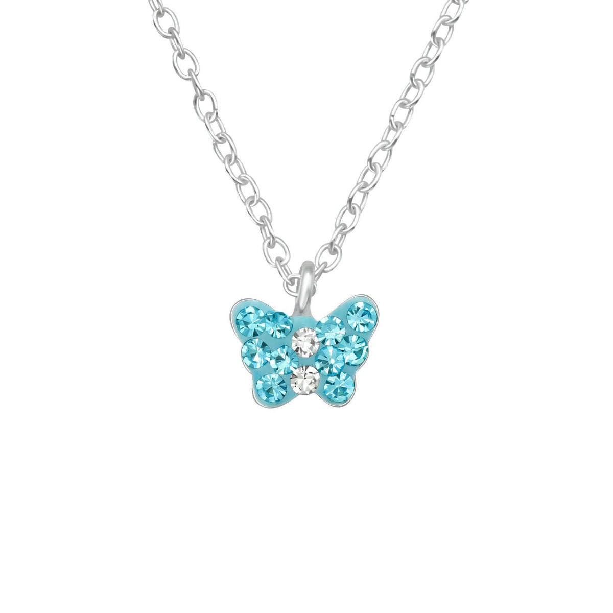 Children's silver necklace, Happy Butterfly turquoise butterfly necklace