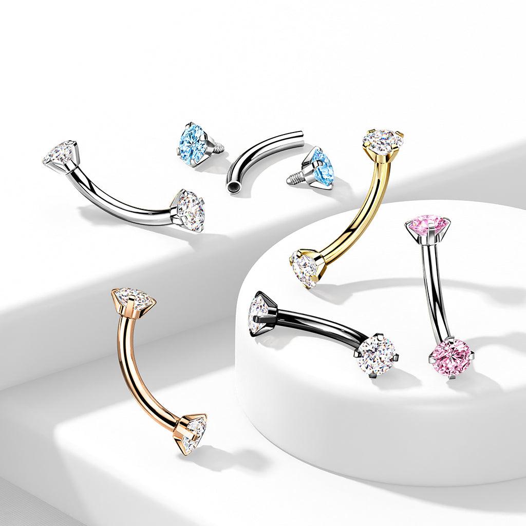 Bananabell/kaareva tappi 1,2mm -Titanium CZ Curved Barbell in Black