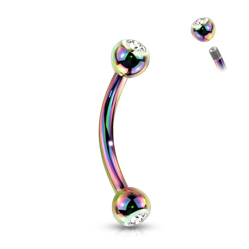 Crystal Arc 1.2mm – curved barbell with clear crystals (multicolor)