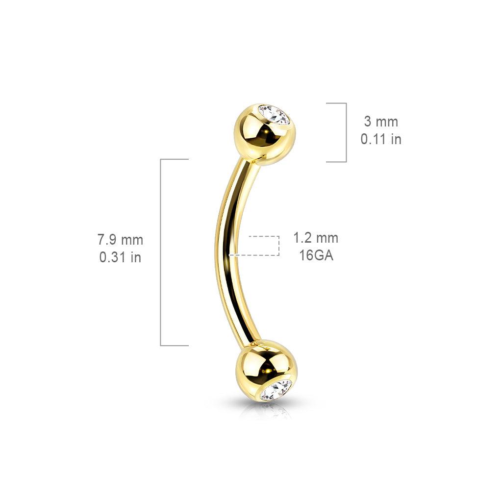 Titanium Crystal Arc 1,2mm– kaareva barbell kirkkailla kristalleilla (ruusukulta)