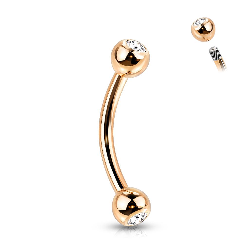 Titanium Crystal Arc 1,2mm– kaareva barbell kirkkailla kristalleilla (ruusukulta)
