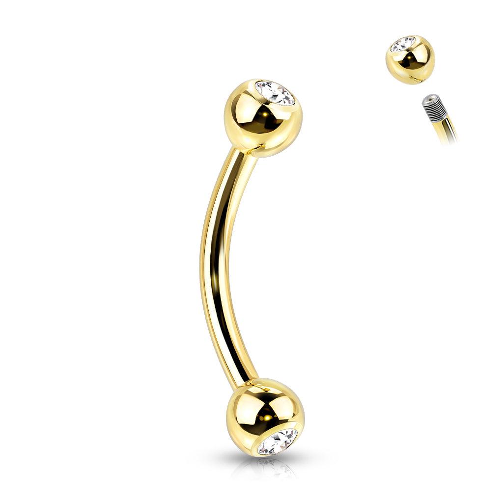 Titanium Crystal Arc 1.2mm– curved barbell with clear crystals (gold)
