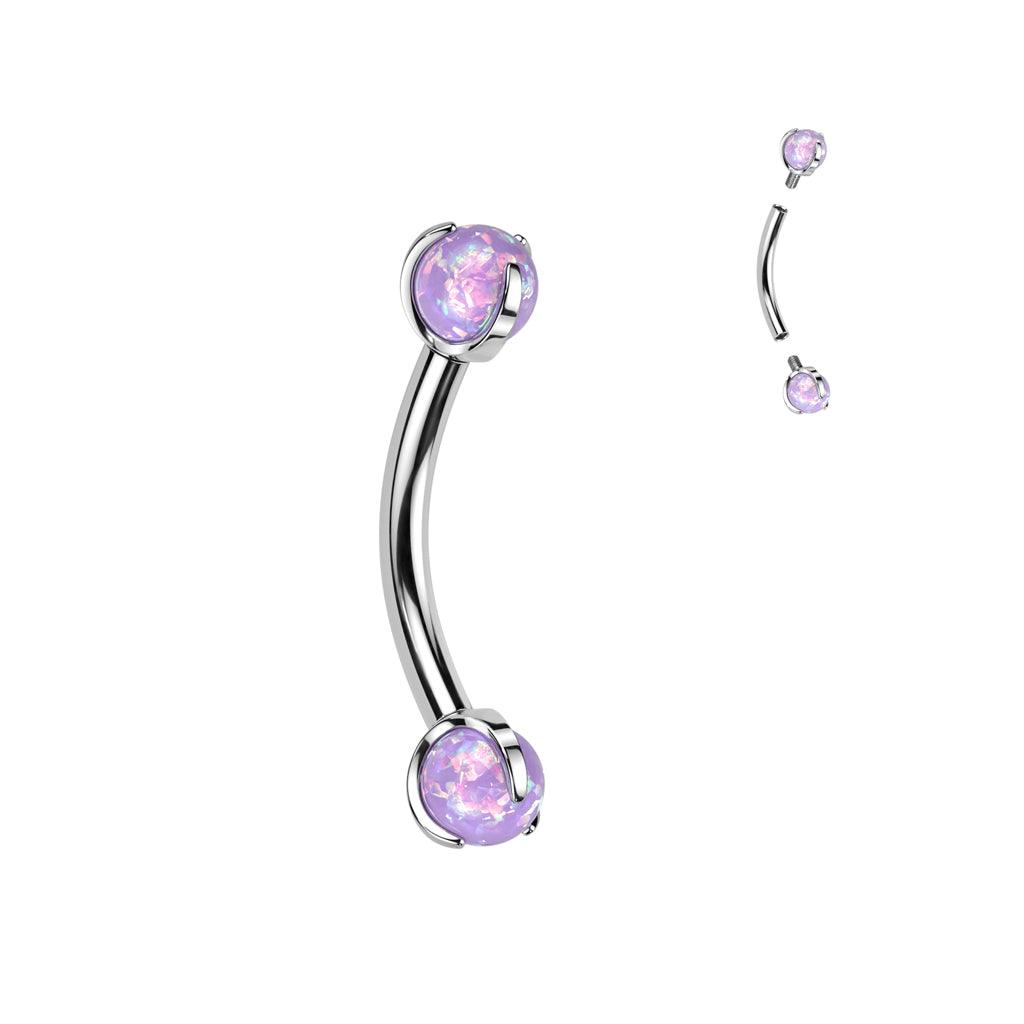 Bananabell/kaareva tappi 1,2mm -Titanium Opal Barbell in Purple