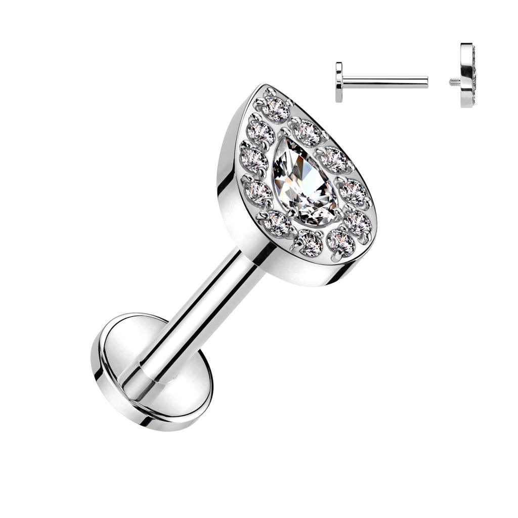 Titaani rustokoru/traguskoru, Teardrop Top -kimaltava labret (hopea)