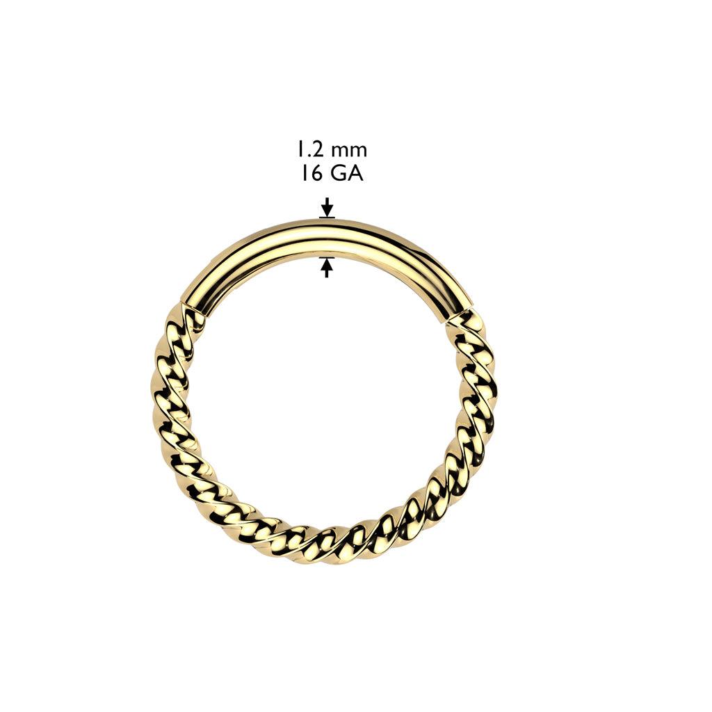 Piercing ring 1.2mm, Gold Titanium Braided Hoop -titanium clicker