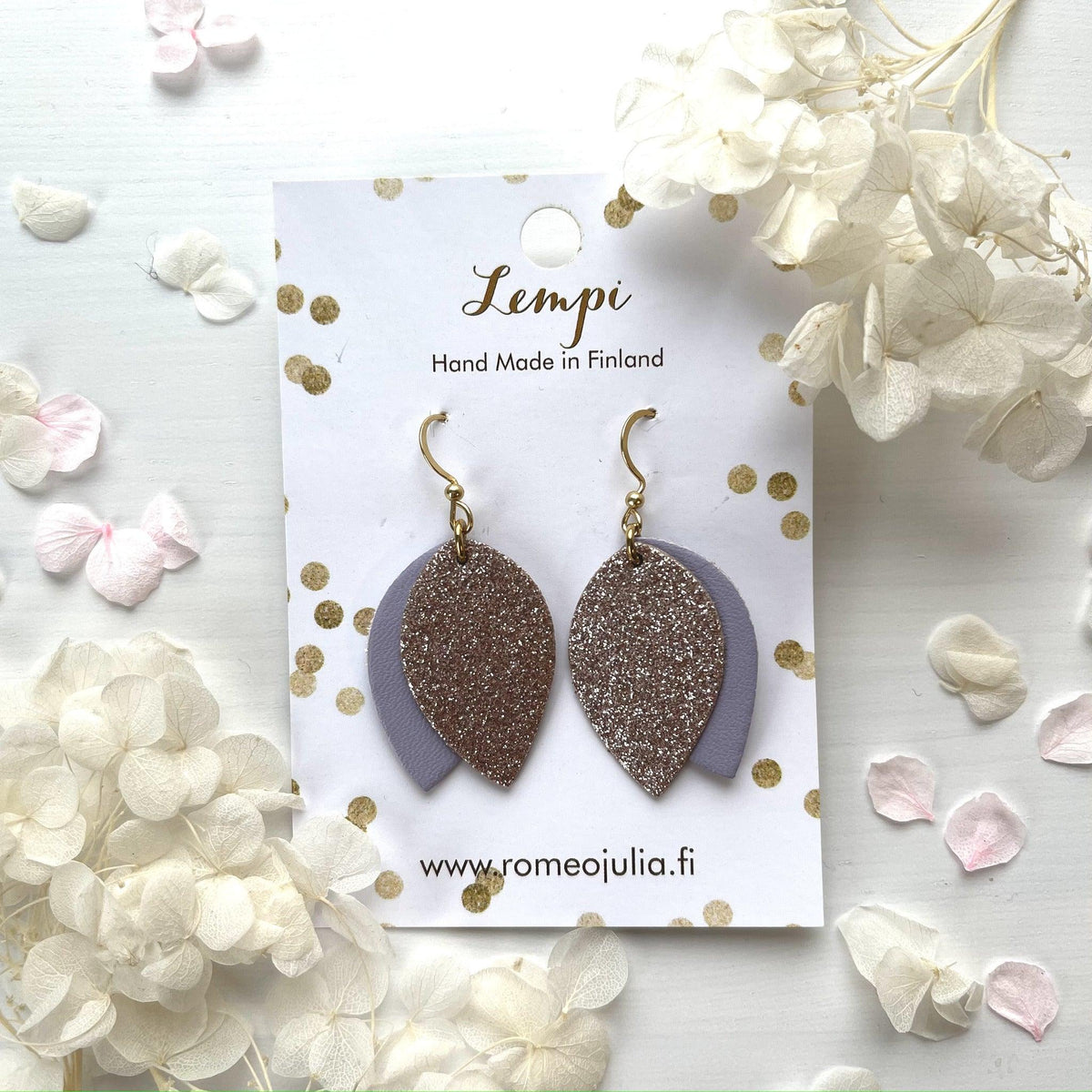 LEMPI® earrings, Bud (lavender-rose gold)