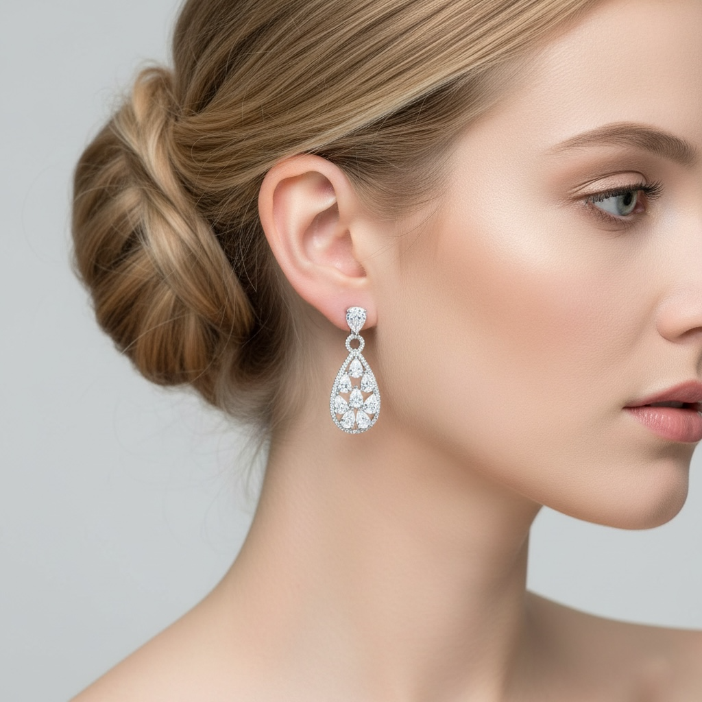 Party earrings, ROMANCE/Luxurious Teardrop Earrings with CZ
