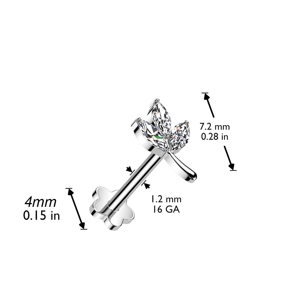Titanium labret 1.2mm, Aurora Vine – delicate cartilage jewelry (gold, push in)