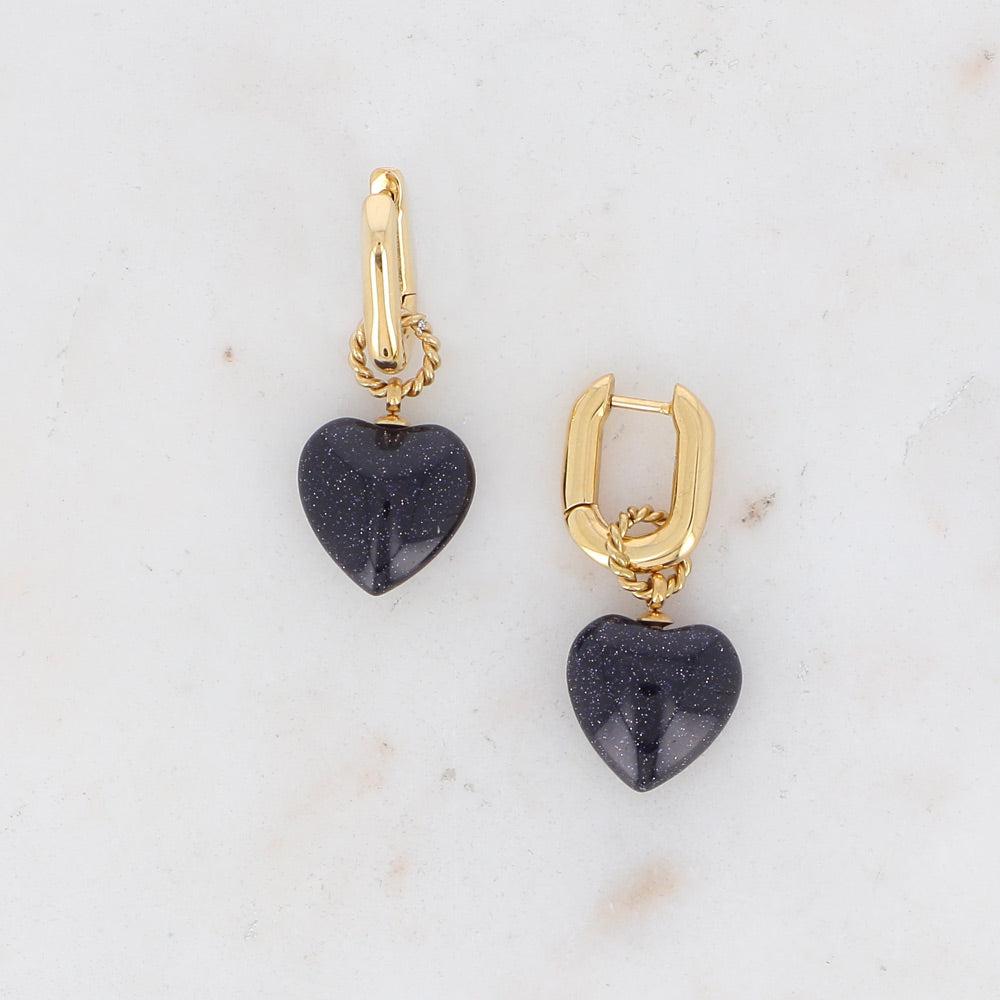 BOHM PARIS | Boucles Carleena - mustat sydänkorvakorut