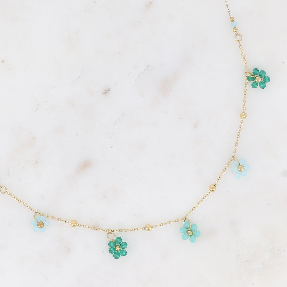 BOHM PARIS | Collier Émeraude Bloom - green turquoise flower necklace