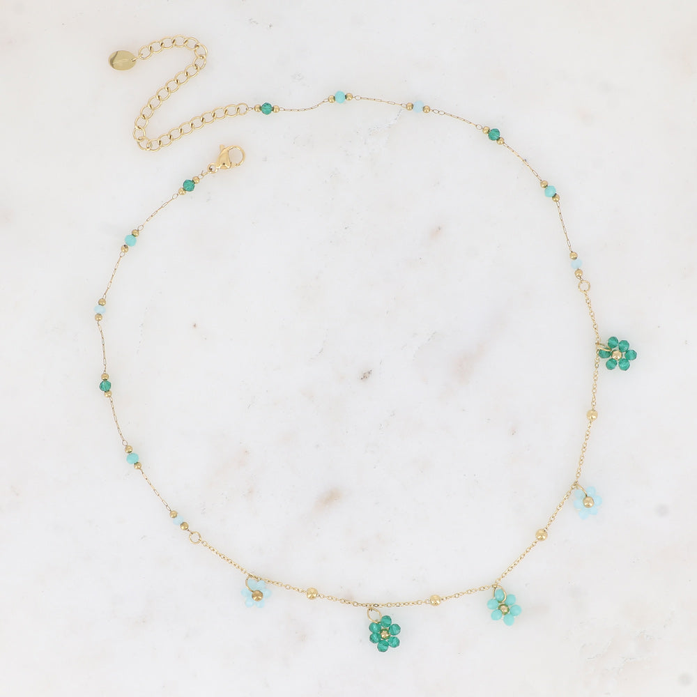 BOHM PARIS | Collier Émeraude Bloom - green turquoise flower necklace