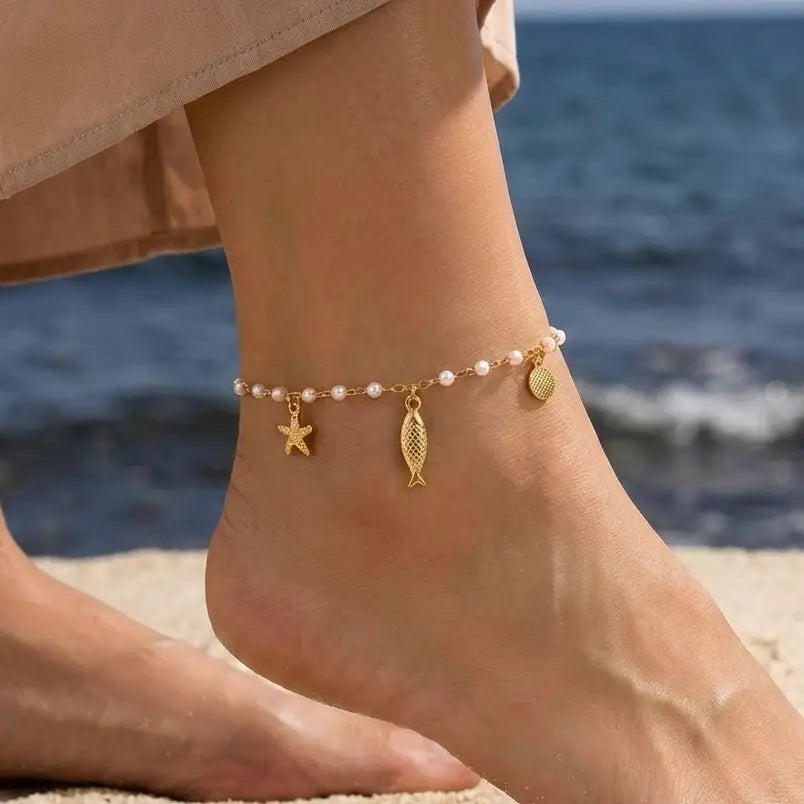 FRENCH RIVIERA | Sea Poem – anklet with shell and pearls