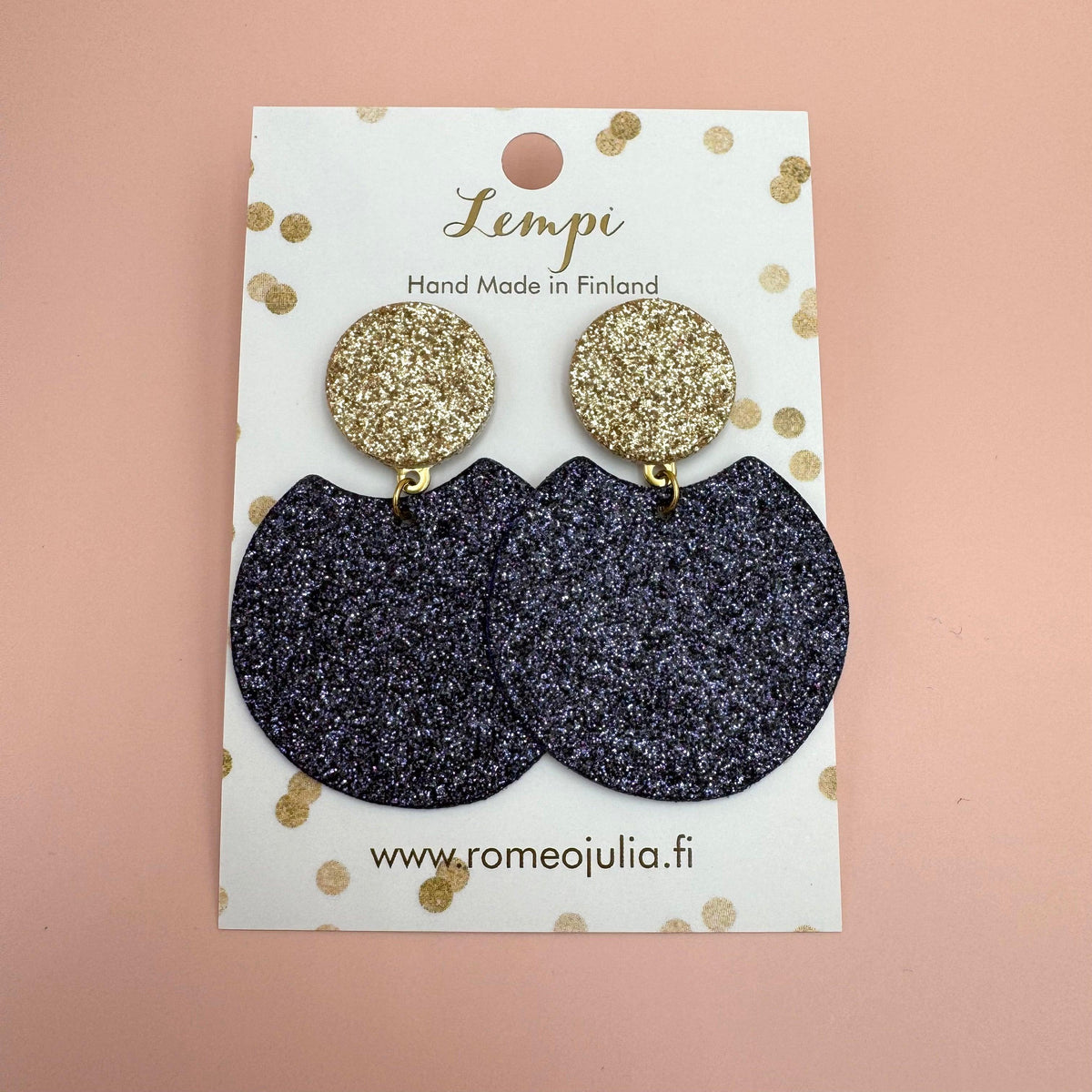 LEMPI® earrings, Tilda size M (carbon black & gold glitter)